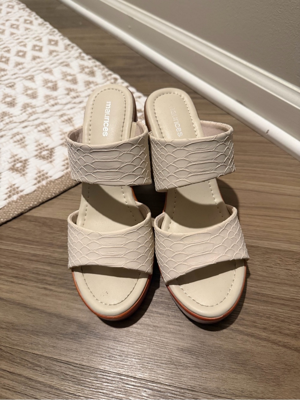 maurices Cream Croc-Embossed Double Strap Slide Mules
